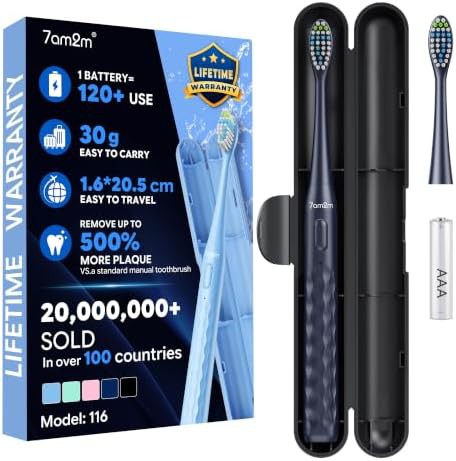 Navy battery powered travel sonic toothbrush
