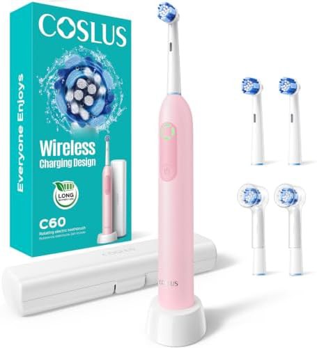 Pink rotating rechargeable toothbrush for adults