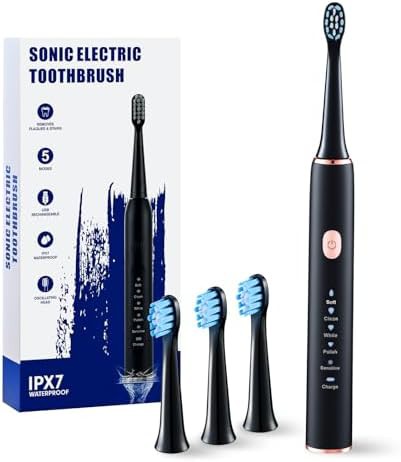 Waterproof sonic toothbrush with three heads