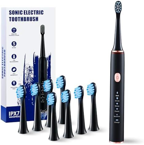 Sonic whitening toothbrush with eight heads