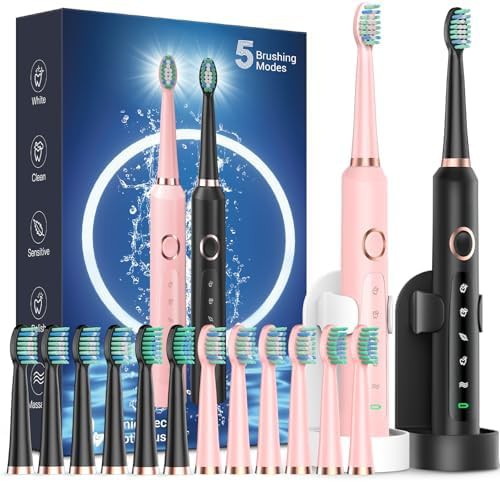 Black and pink electric toothbrush two pack