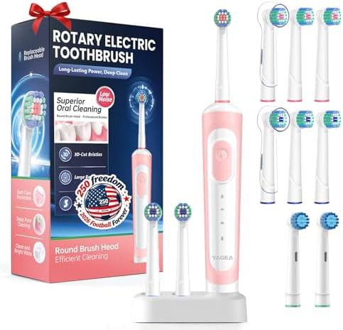 Pink rotating toothbrush with eight heads