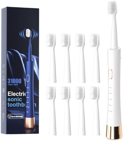 Pink waterproof sonic toothbrush with eight heads