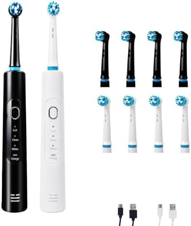 Rotating rechargeable two pack toothbrushes